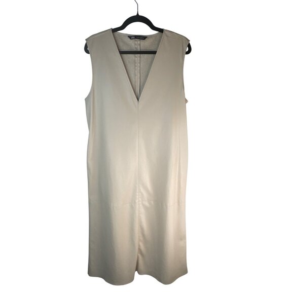 2/$30 ZARA Large Beige Sleeveless V-Neck Beige Dress Polyurethane Blend - Picture 1 of 16